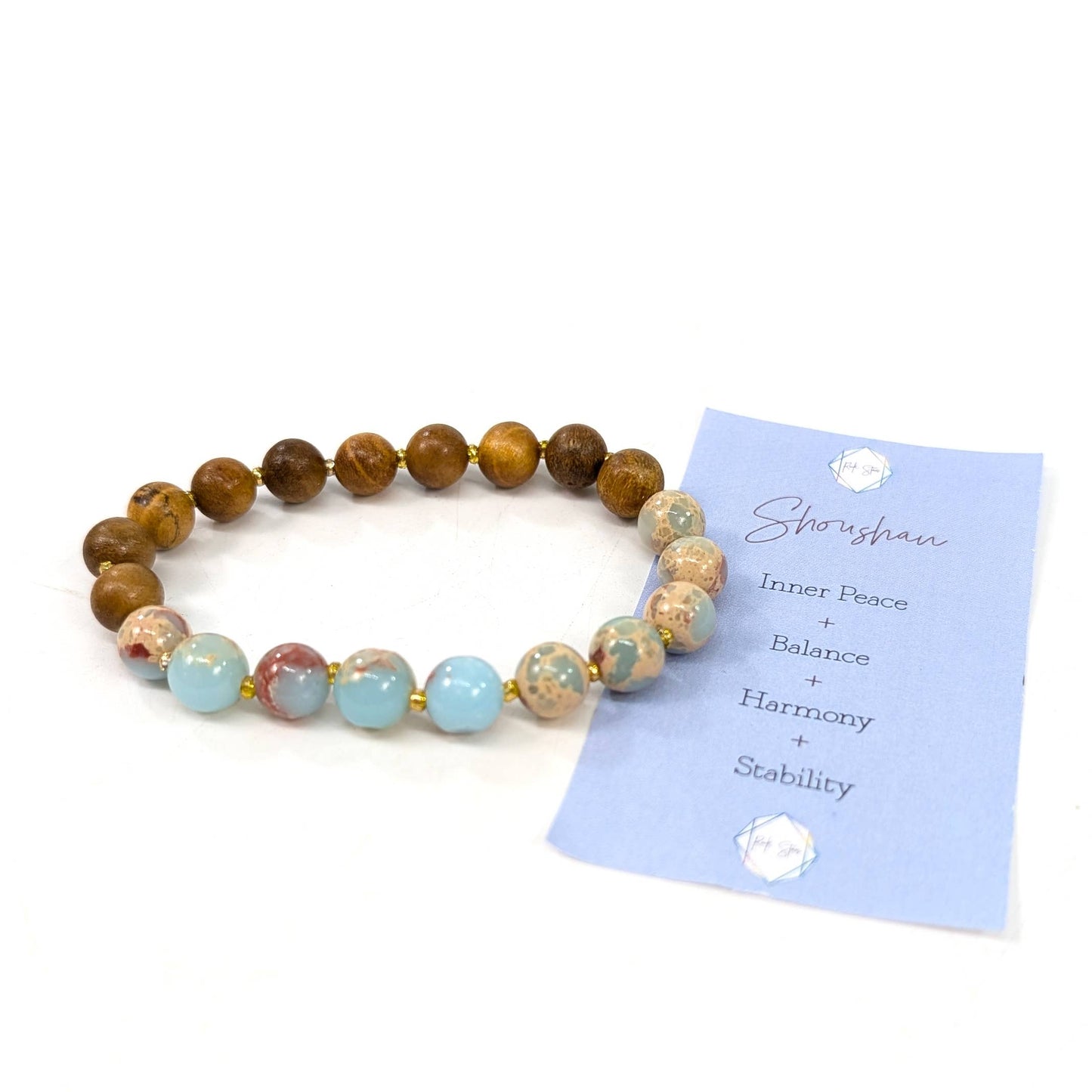 Shoushan Stone & Wood Bracelet - Dark Natural