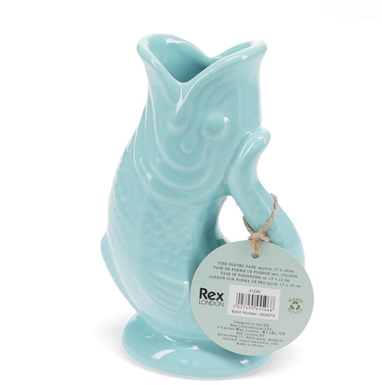 Ceramic Fish Vase - Aqua Blue 17cm