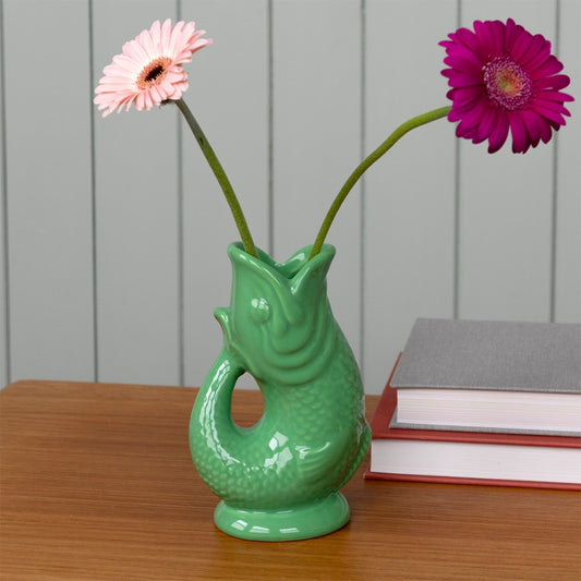 Ceramic Fish Vase - Green, 17cm