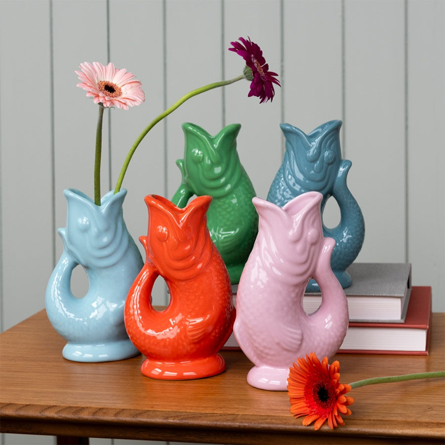 Ceramic Fish Vase - Blue, 17cm