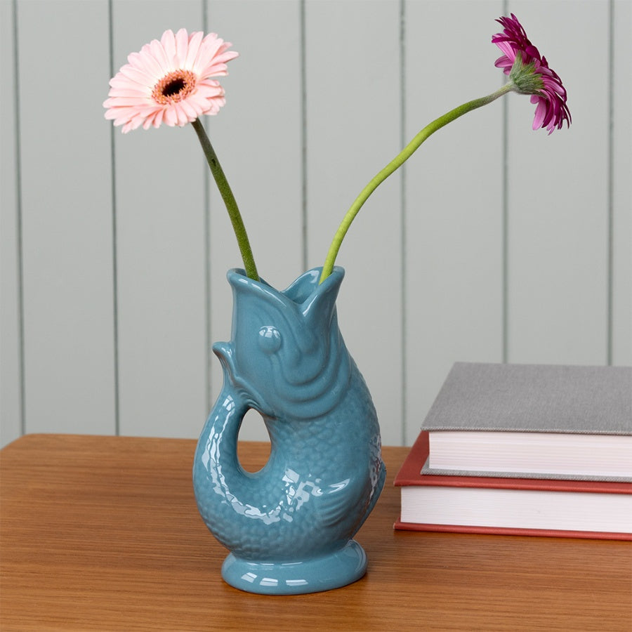 Ceramic Fish Vase - Blue, 17cm