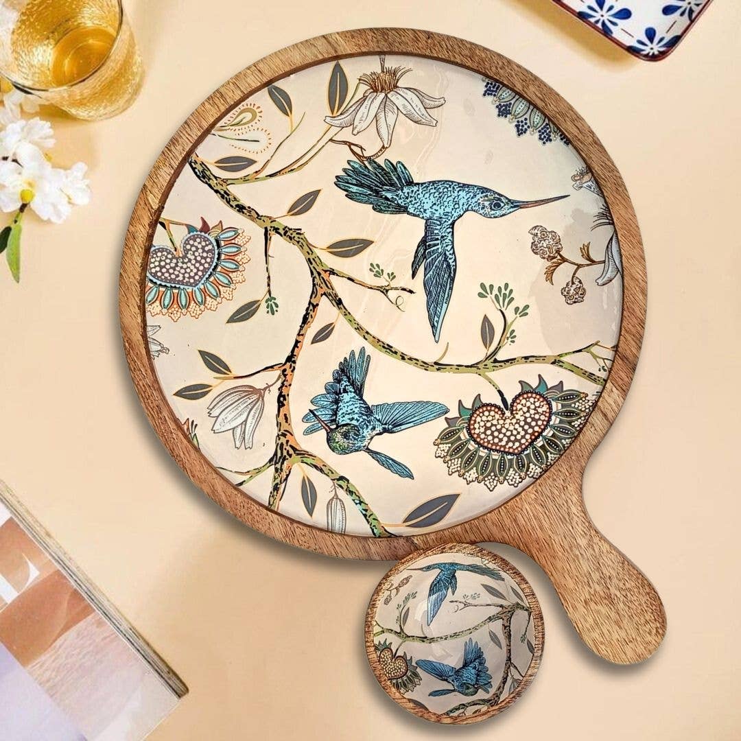 Mango Wood Charcuterie Board with Dip Bowl | Hummingbird | 12 inch