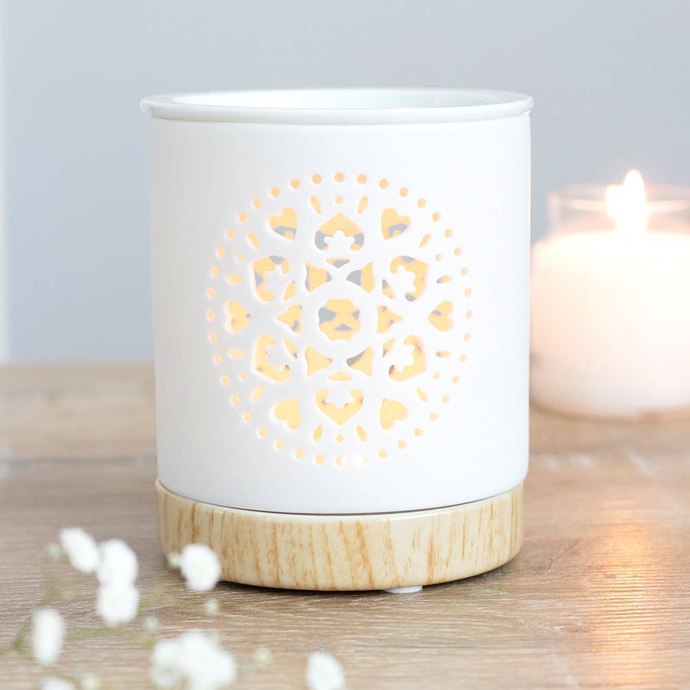 White Mandala Ceramic Oil Burner & Wax Warmer, 11cm