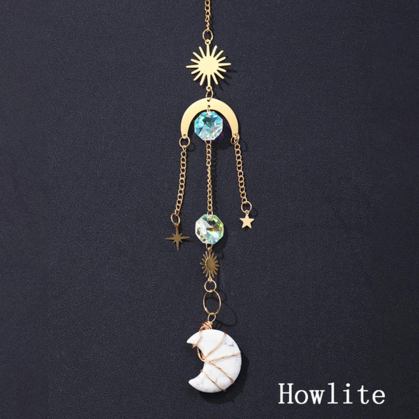 Crystal Moon Suncatcher | Celestial Gemstone Window Hanging