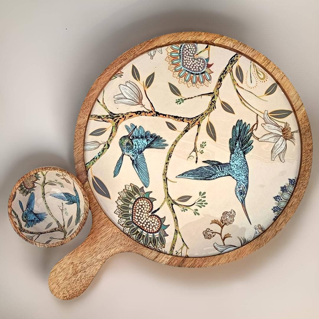 Mango Wood Charcuterie Board with Dip Bowl | Hummingbird | 12 inch