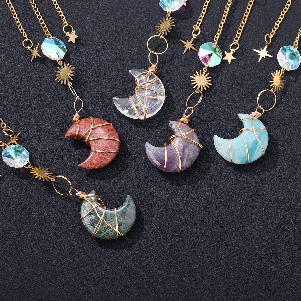 Crystal Moon Suncatcher | Celestial Gemstone Window Hanging