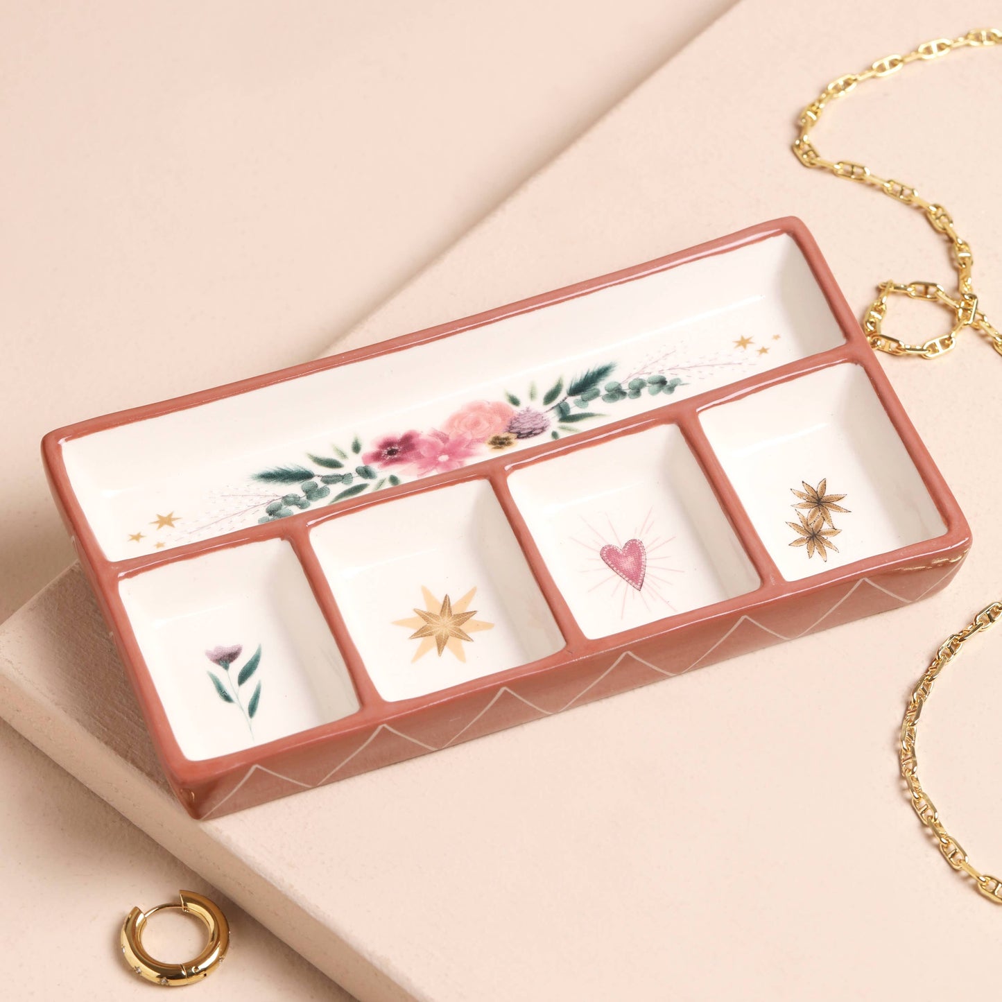 Floral Heart Ceramic Trinket Tray 15cm | Jewellery Storage Dish