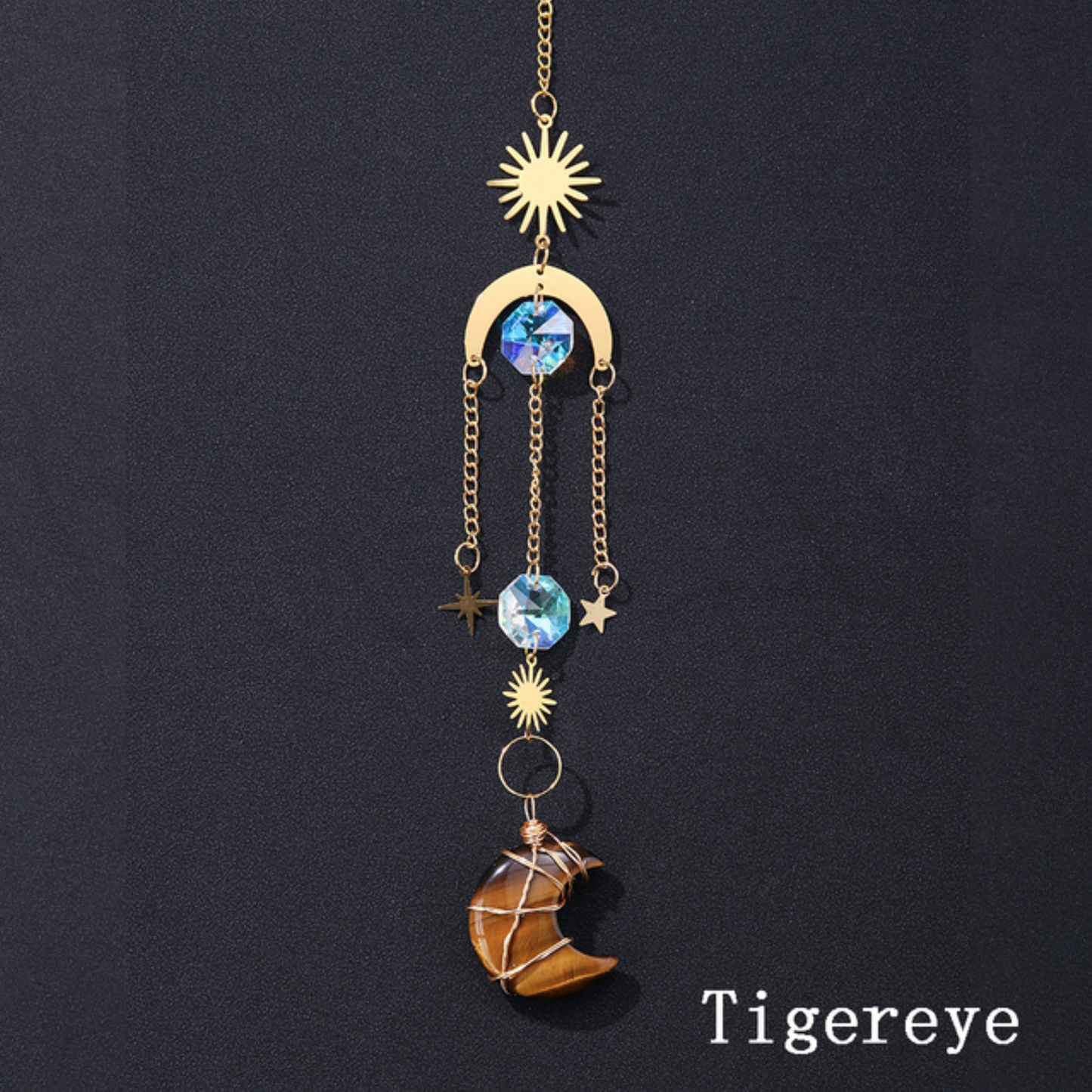 Crystal Moon Suncatcher | Celestial Gemstone Window Hanging