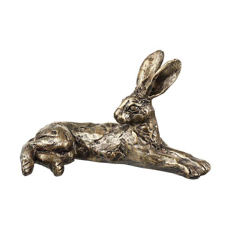 Lounging Hare Bronze Finish Sculpture . H10cm