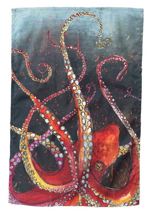 Red Octopus Tea Towel