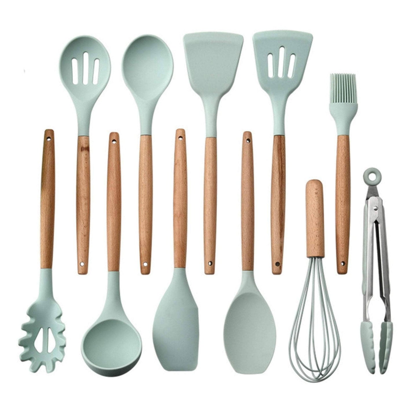 12-Piece Silicone Kitchen Utensils Set with Storage Bucket
