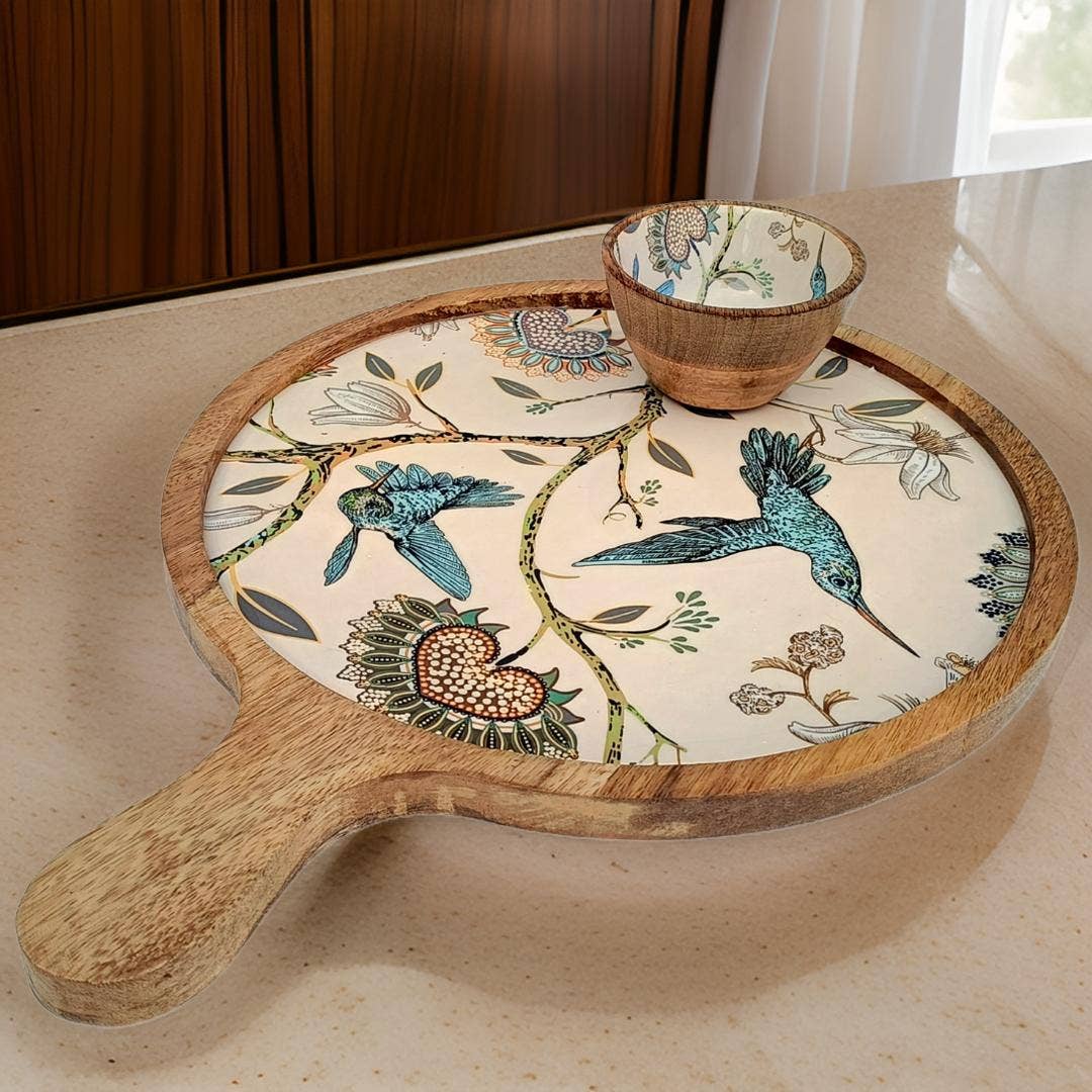 Mango Wood Charcuterie Board with Dip Bowl | Hummingbird | 12 inch