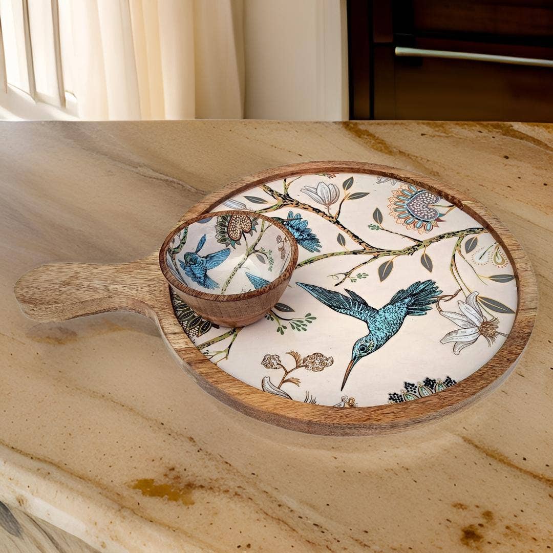 Mango Wood Charcuterie Board with Dip Bowl | Hummingbird | 12 inch