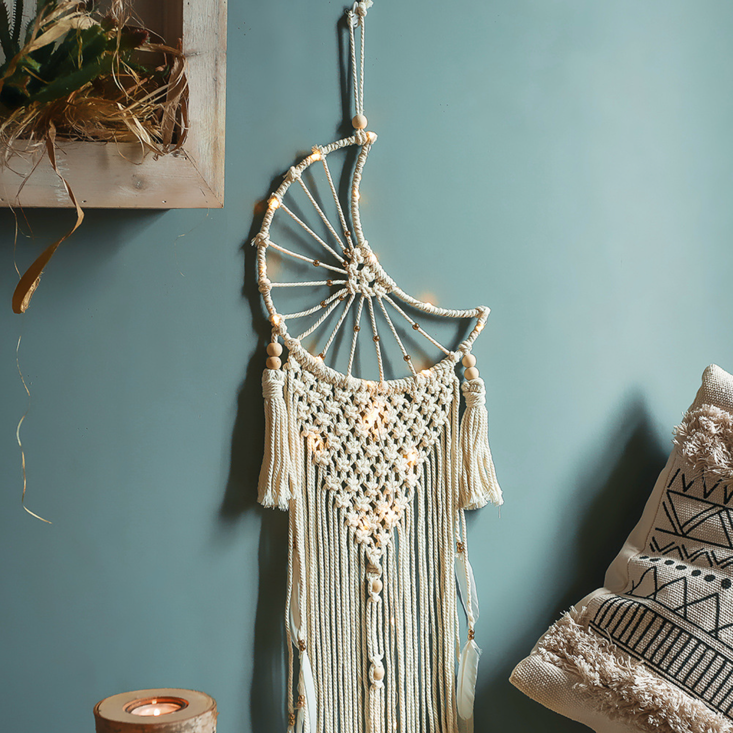 Crescent Moon Macramé Dreamcatcher | Boho Wall Hanging