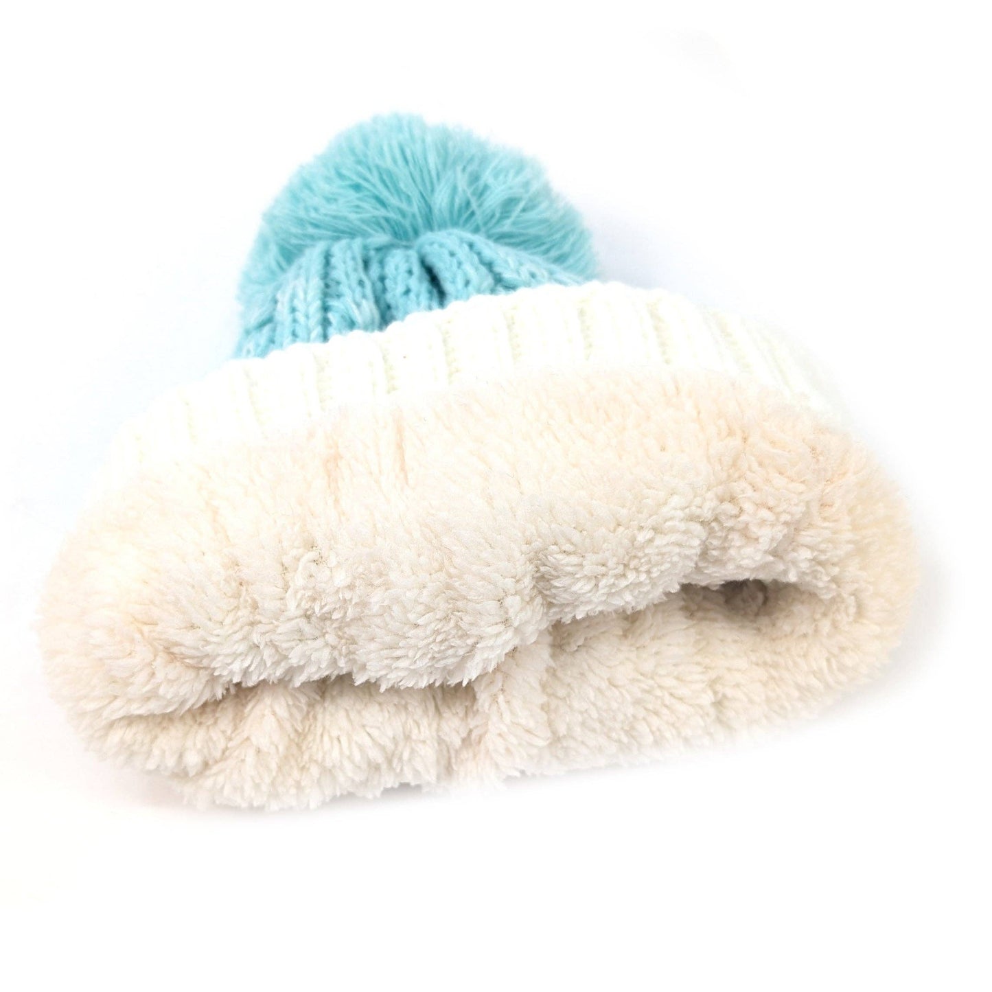 Ice Cream Blue Cable Knit Bobble Hat | Faux Fur Lining