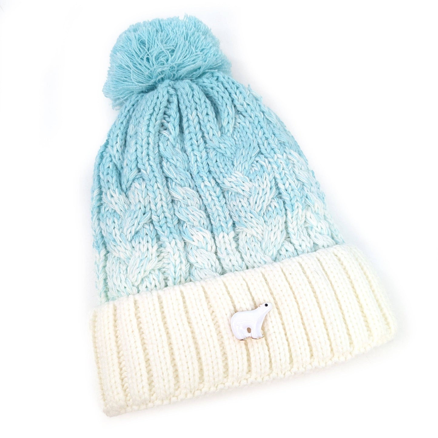 Ice Cream Blue Cable Knit Bobble Hat | Faux Fur Lining