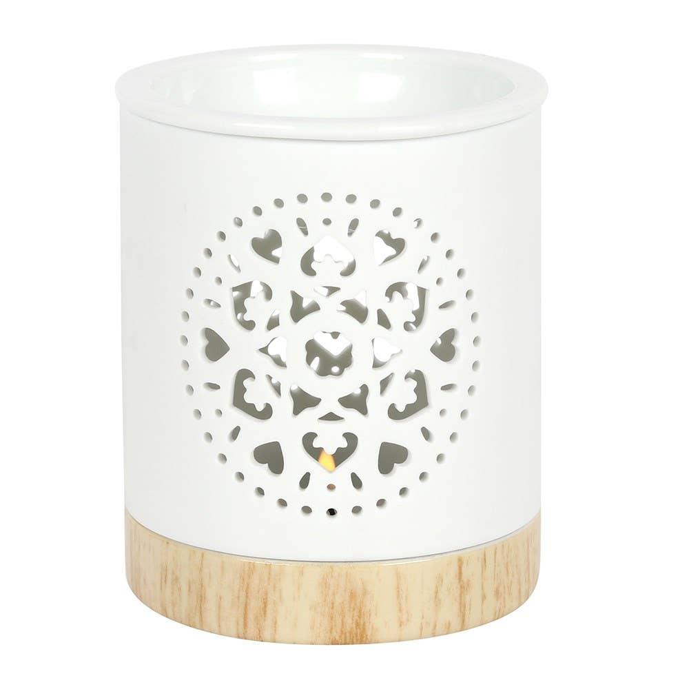 White Mandala Ceramic Oil Burner & Wax Warmer, 11cm