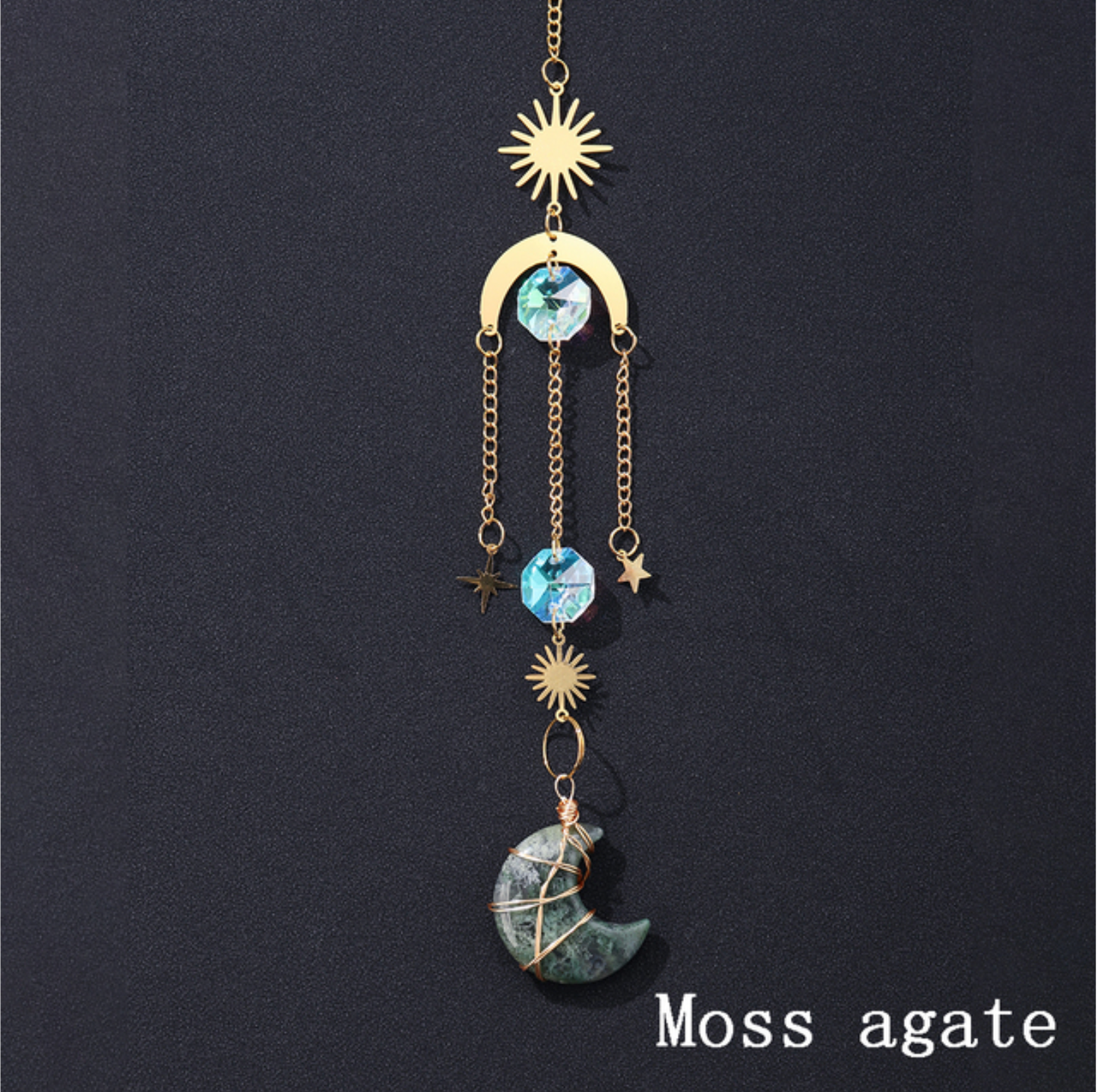 Crystal Moon Suncatcher | Celestial Gemstone Window Hanging