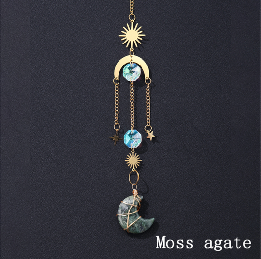 Crystal Moon Suncatcher | Celestial Gemstone Window Hanging