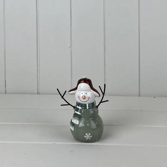 Light Green/White Ceramic Snowman Decoration