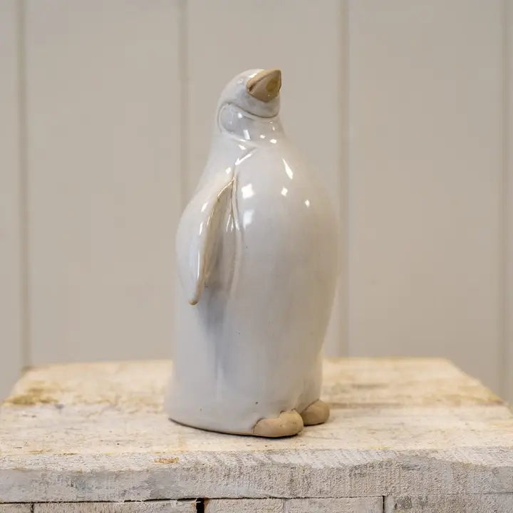 Medium Stone Glazed Ceramic Penguin Ornament -H12.6cm