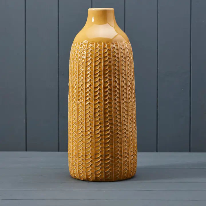 Beautiful Ribbed Yellow Ceramic Vase H38cm