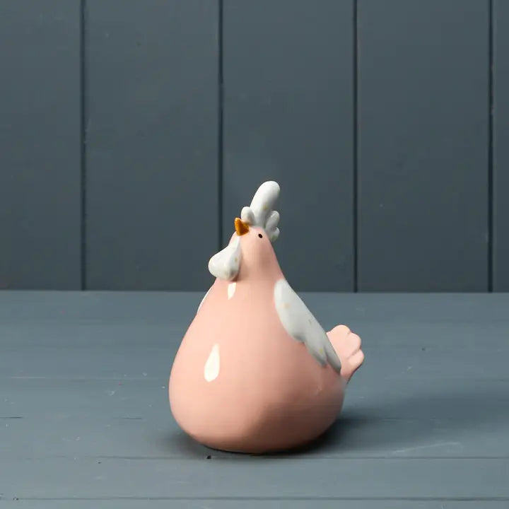 Decorative Pink and White Chicken made of Ceramic. H13.8