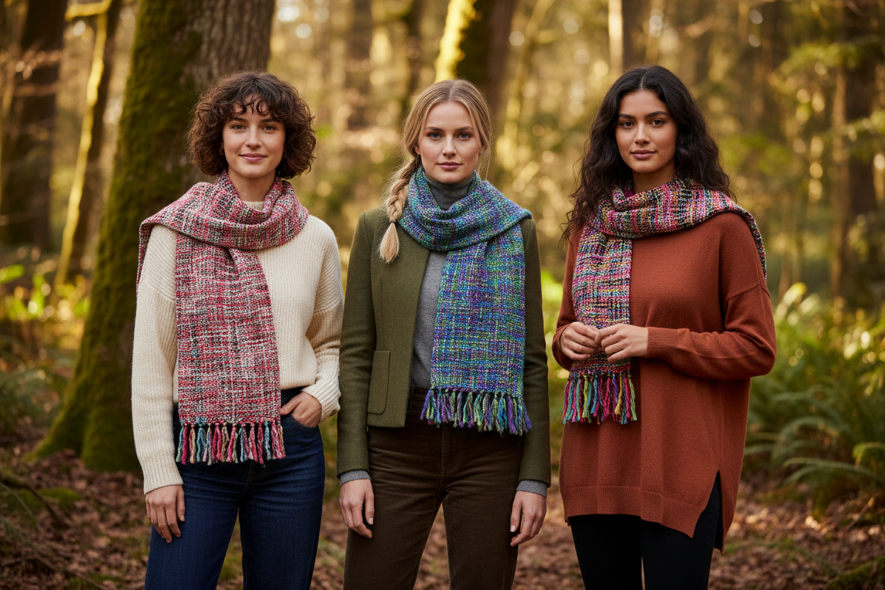 Chunky Tweed Scarf | Hand-Dyed & Handwoven | Cool Trade Winds