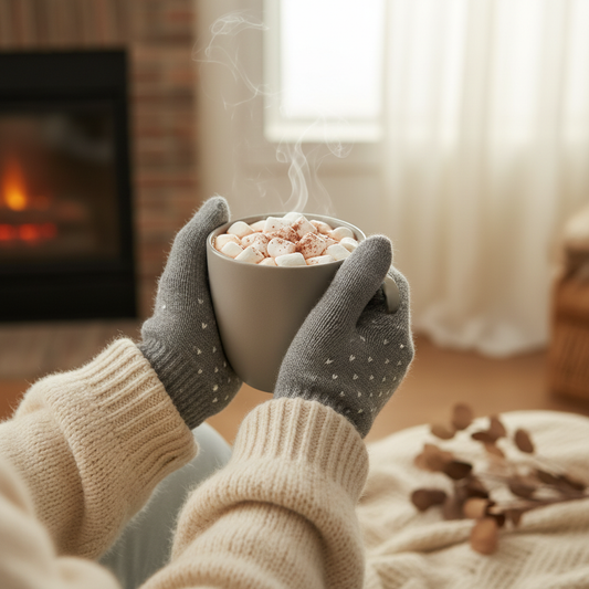 Gloves with Tiny Hearts - Grey