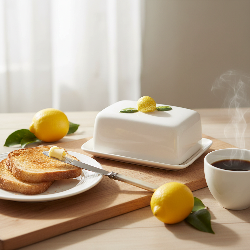 Ceramic Butter Dish with Lemon Design