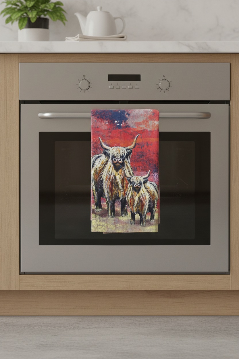 Highland Cow Tea Towel | Dolly Hot Dogs