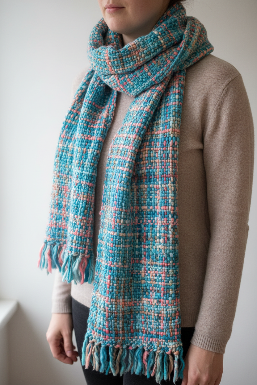 Chunky Tweed Scarf | Hand-Dyed & Handwoven | Cool Trade Winds