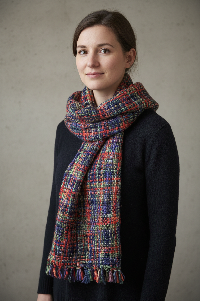 Chunky Tweed Scarf | Hand-Dyed & Handwoven | Cool Trade Winds