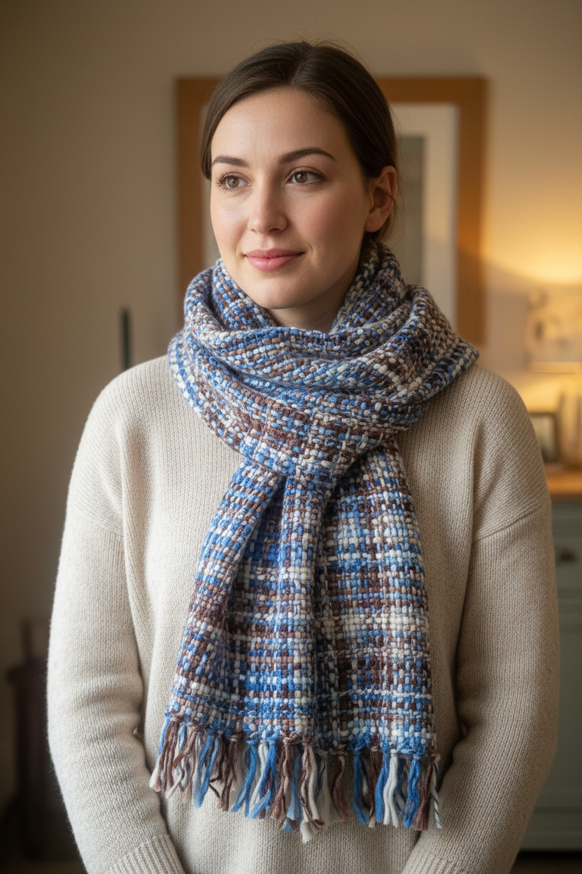 Chunky Tweed Scarf | Hand-Dyed & Handwoven | Cool Trade Winds