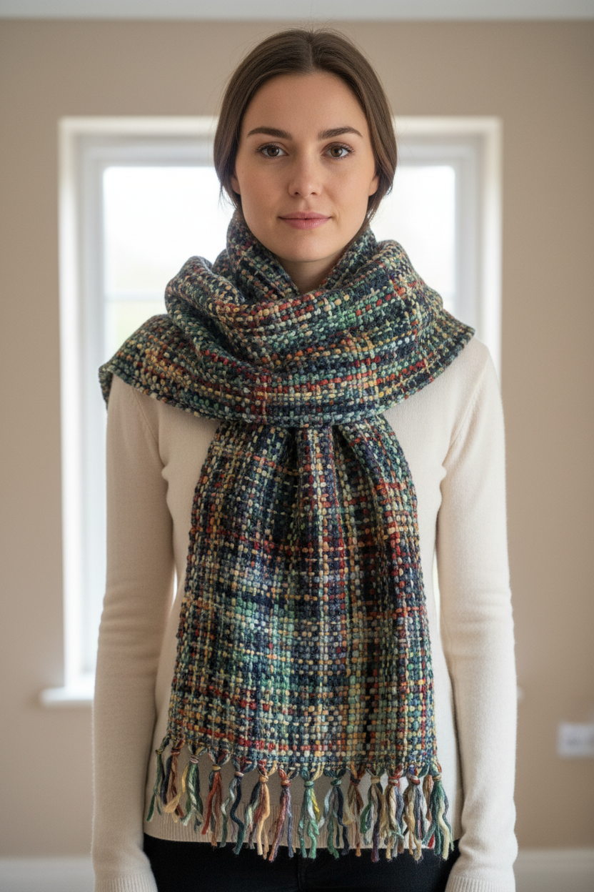 Chunky Tweed Scarf | Hand-Dyed & Handwoven | Cool Trade Winds