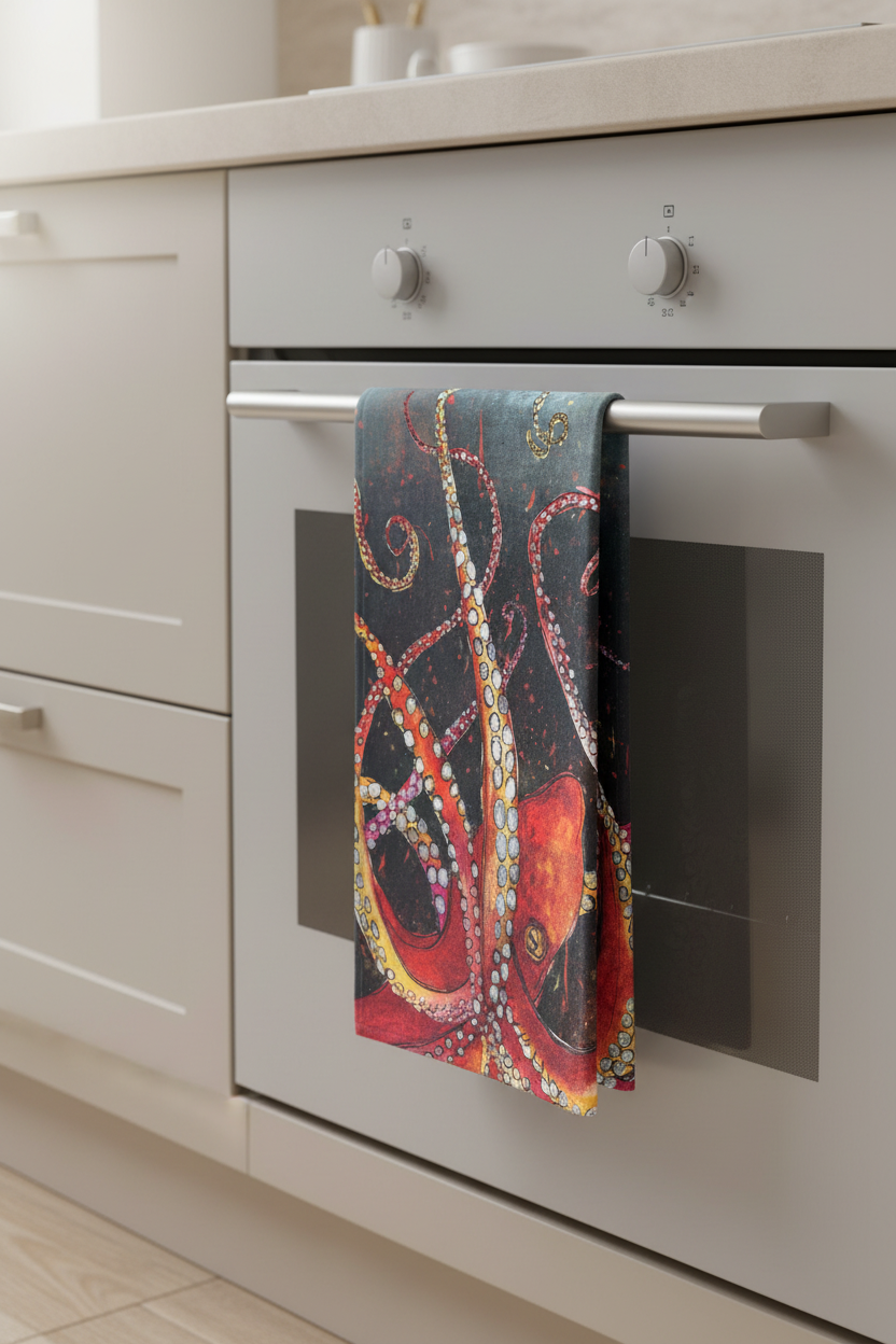 Red Octopus Tea Towel | Dolly Hot Dogs
