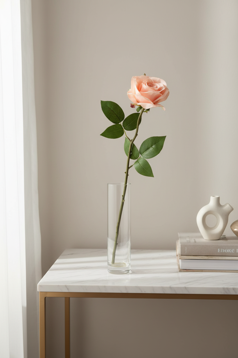 Artificial Open Rose - Light Peach H54cm