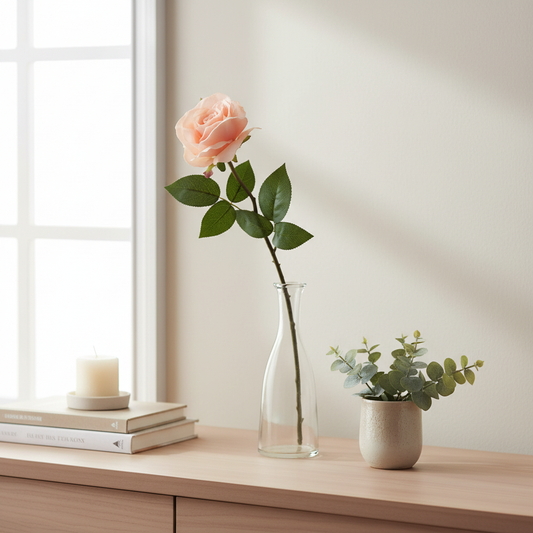Artificial Open Rose -Light Peach H54 cm