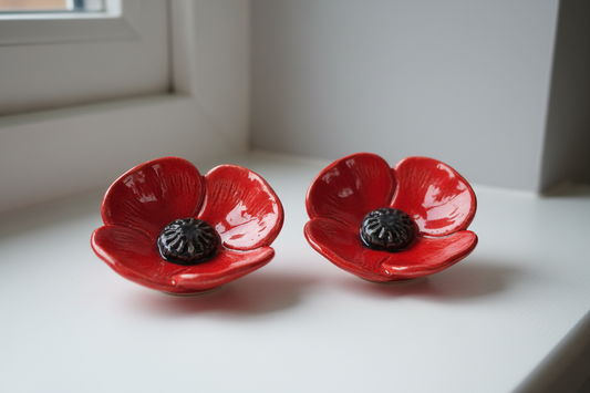 Remembrance Poppy Decorations – Freestanding Set of 2 (8cm)