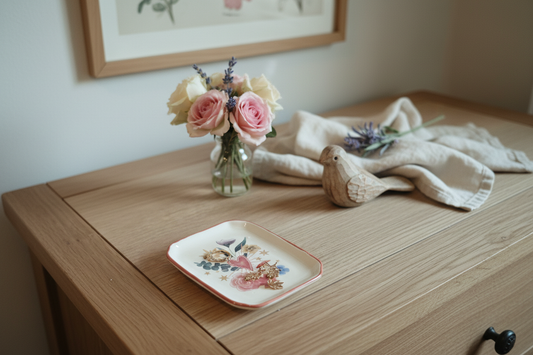 Floral Heart Trinket Dish 10cm | Toadstool & Stars Ceramic Jewellery Tray