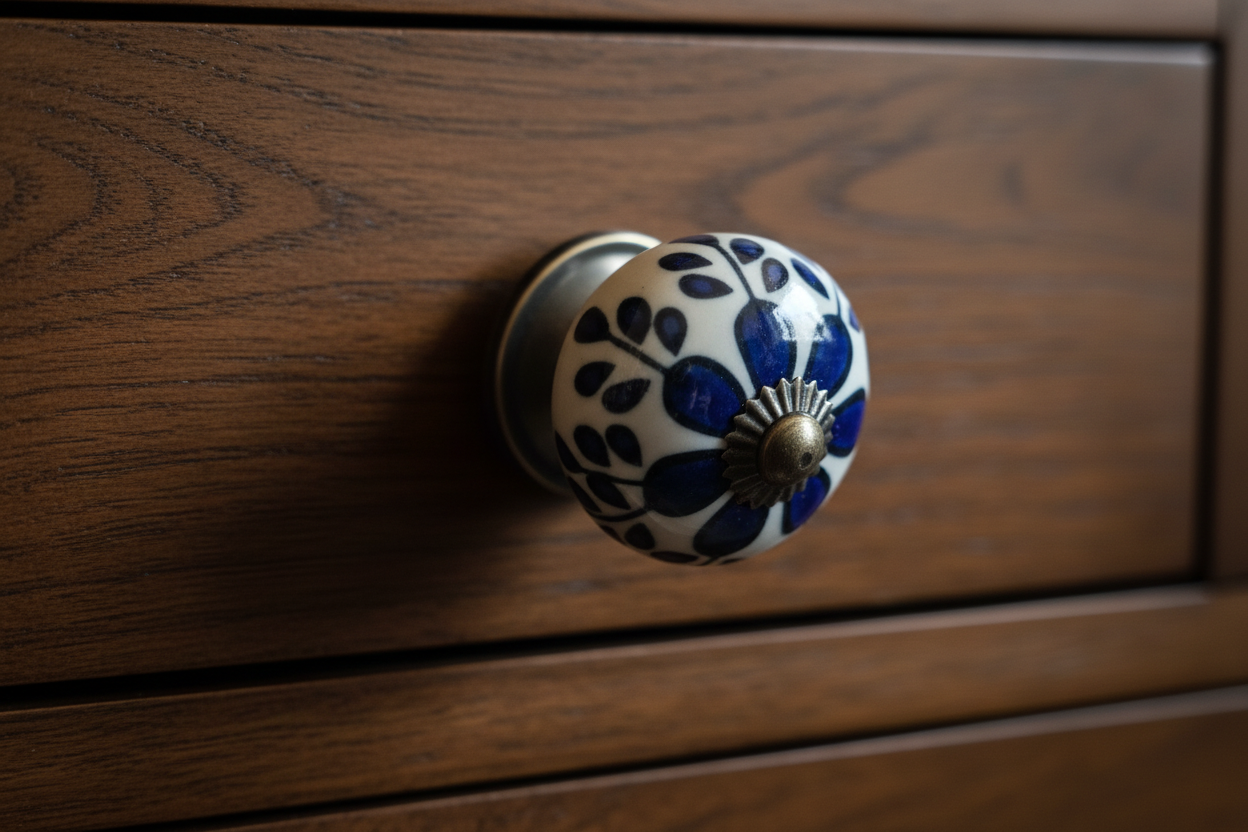 Ceramic Drawer Knobs | Wineglass Pattern & Gunmetal Centre | Sold in Pairs