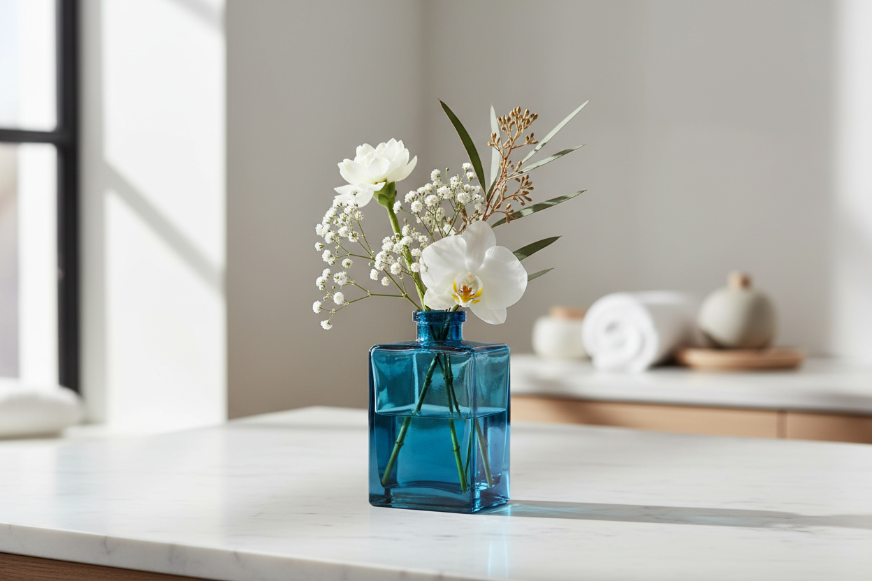 Blue Glass Flower Vase Or Diffuser Bottle, 10.5cm