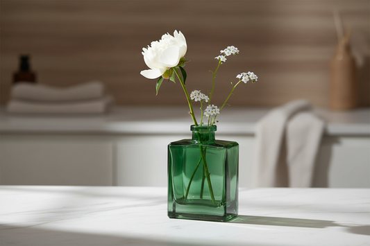 Green Glass Flower Vase Or Diffuser Bottle, 10.5cm