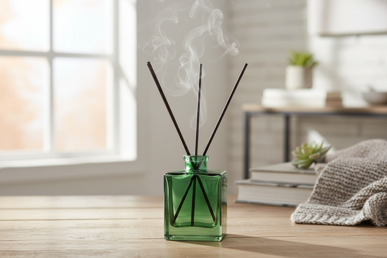 Green Glass Flower Vase Or Diffuser Bottle, 10.5cm
