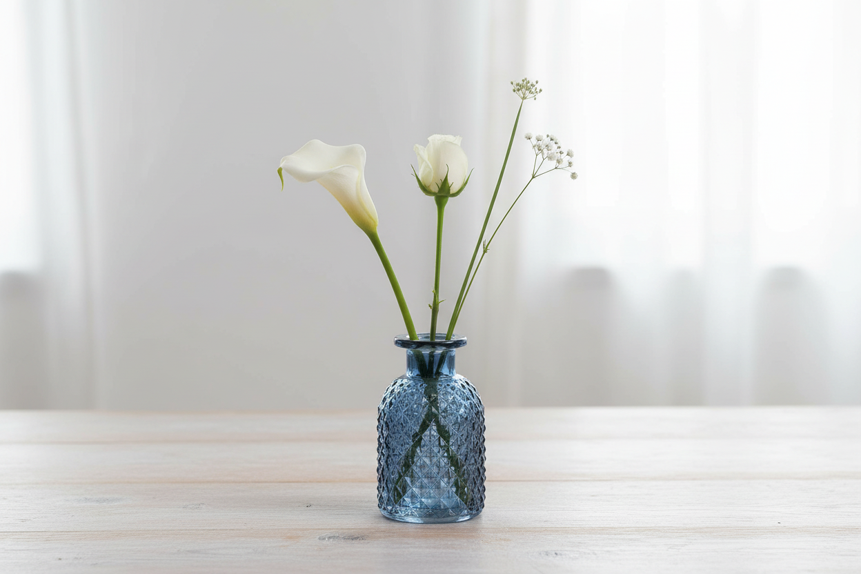 Blue Glass, Patterned Flower Vase Or Diffuser Bottle, 9.2cm
