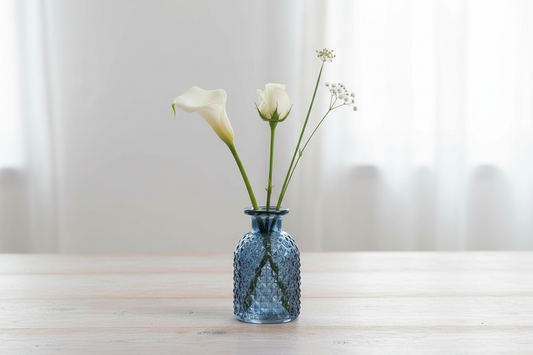 Blue Glass, Patterned Flower Vase Or Diffuser Bottle, 9.2cm