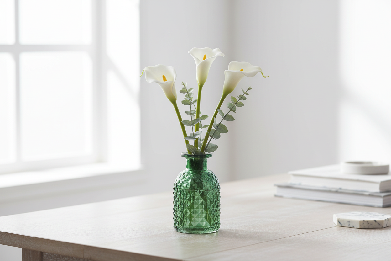 Green Glass, Patterned Flower Vase Or Diffuser Bottle, 9.2cm