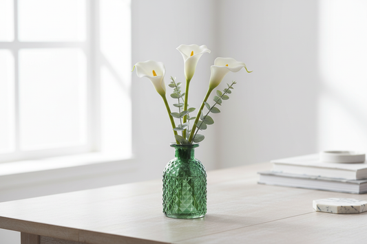Green Glass, Patterned Flower Vase Or Diffuser Bottle, 9.2cm
