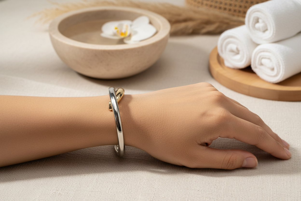 Gold & Silver Crossover Bangle | Gift Boxed
