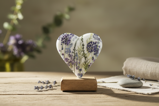 Lavender Design Heart On Base, 12cm